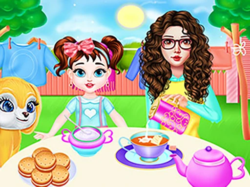 Mama und Taylor waschen Kleidung